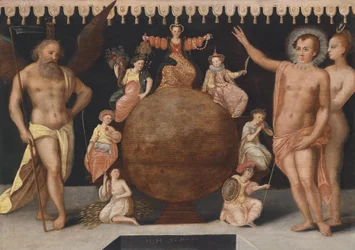 Allegory of the Struggle between Virtues and Vices in the World, possibly the first image from a series of representations of Virtues and Vices
